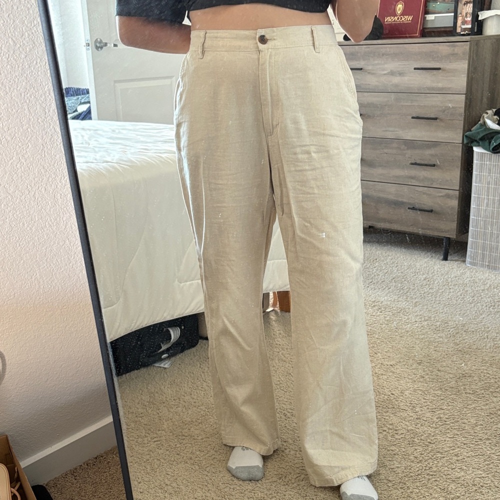 H&M Light Beige Linen Blend Pants
